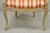 Early 20th Century Vtg French Louis XV Style Green & Pink Painted Arm Chair Fauteuil Striped Fabric For Sale - Image 5 of 13