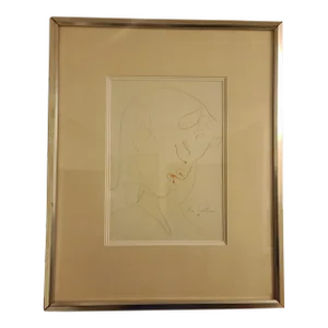 Mid 20th Century "Satyr Head in Profile" Jean Cocteau Double-Sided Original Drawing, Framed