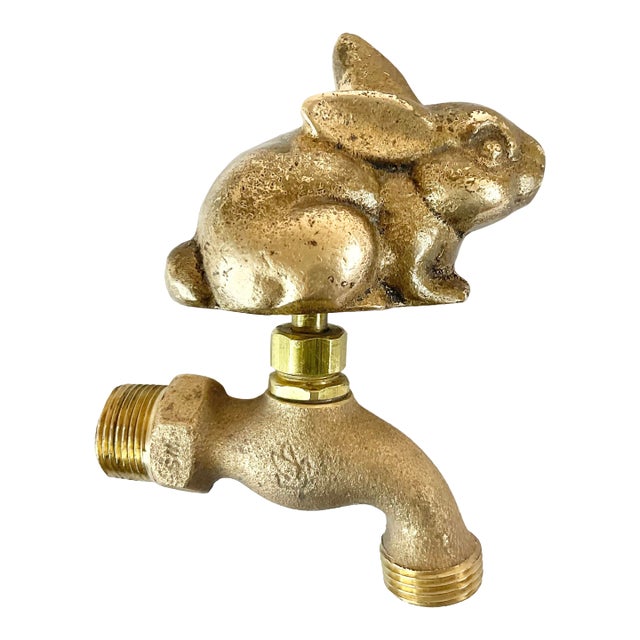 Vintage Hollywood Regency Boho Chic Brass Bunny Outside Water Faucet - Easter For Sale
