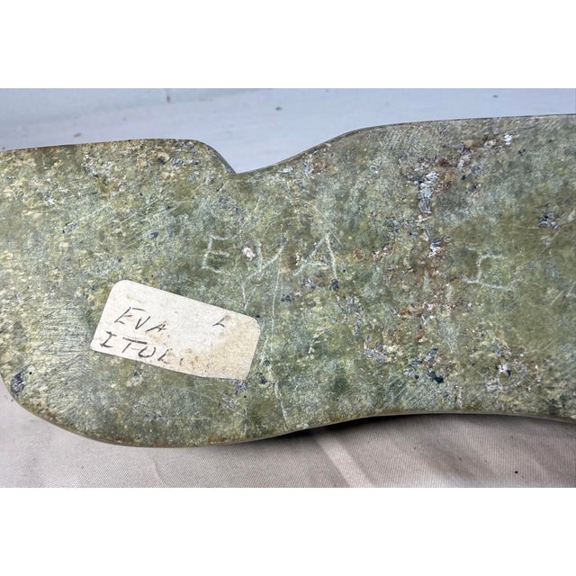 Antique Signed Carved Soapstone Eva Itulu Canadian Seal Eskimo Sculpture Inuit For Sale - Image 16 of 16