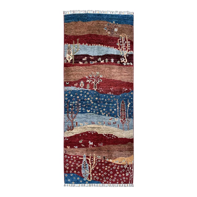 Burgundy Persian Style Gabbeh Rug Runner, 02'09 X 06'08 For Sale