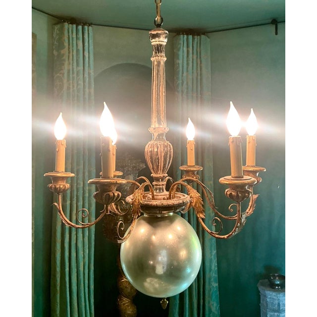 Vintage Regency Mercury Glass Chandelier For Sale - Image 4 of 10