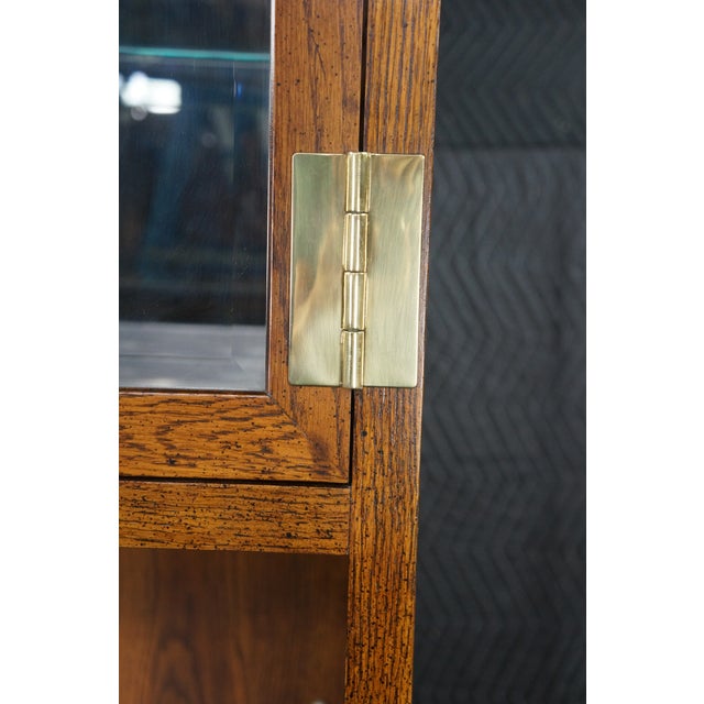 Wood 1980s Henredon Scene One Oak Campaign Curio Display Cabinet Library Bookcase 84" For Sale - Image 7 of 15