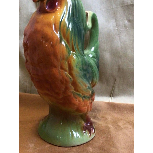 Orange Vintage St .Clement French Rooster Majolica Jug For Sale - Image 8 of 11
