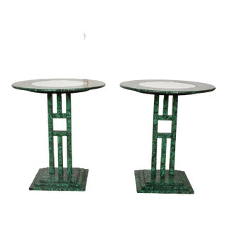 1980s Post Modern Faux Malachite Tables, a Pair For Sale