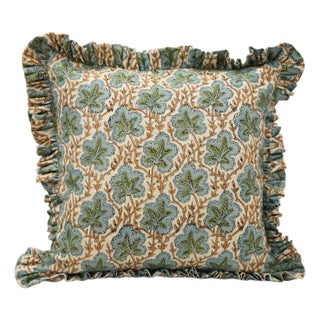 Fabdivine Handcrafted Block Print Frill Cushion Cover 12x20 Inch Pure Linen- Pushpsamita For Sale