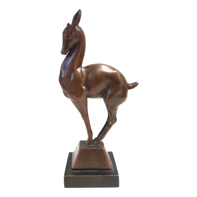 Vintage Coppered Ceramic Roe Deer Figurine, Italy, 1930s For Sale