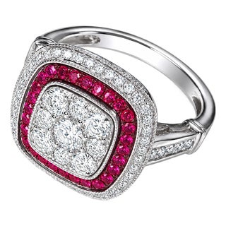 1920s 14K White Gold Ruby Diamond Art Deco Ring, Size 6.5 For Sale
