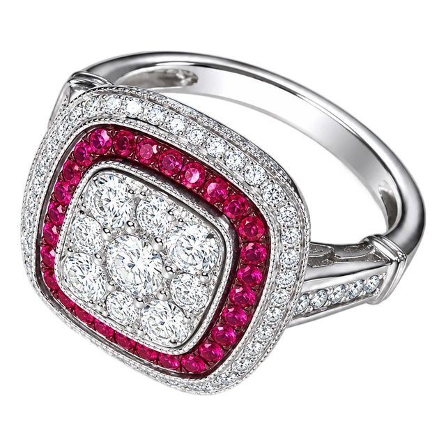 1920s 14K White Gold Ruby Diamond Art Deco Ring, Size 6.5 For Sale
