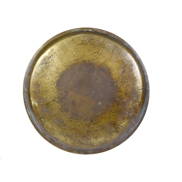 Chinese Vintage Chinese Solid Brass Etched Round Tray For Sale - Image 3 of 4