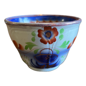 A Fine and Rare Antique Flow-Blue Gaudy Decorated Ironstone Waste Bowl, Staffordshire, England 1840's