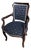 Antique Blue and White Batik Upholstered English Wood Accent Chair For Sale