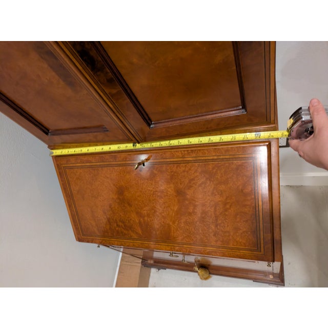 1980s George III-Style Burr Wood Secretry With Mirrored Doors and Fitted Interior For Sale - Image 10 of 16