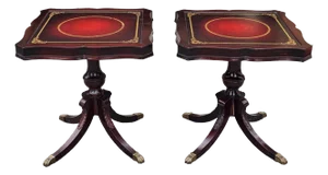 Louis Scalera English Regency Mahogany and Tooled Leather Pedestal Side Tables - a Pair
