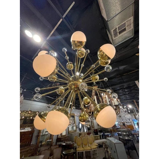 Modern Murano Glass and Brass Sputnik Chandelier For Sale - Image 9 of 11
