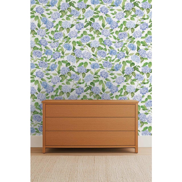 Blue Hydrangea Blooms Floral Grasscloth Wallpaper by House Party | Nikko Blue | 8 Yards For Sale - Image 8 of 9