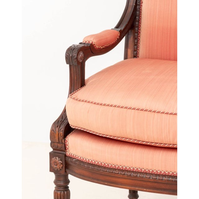 1940s 1940s Pair of Louis XVI Style Carved Mahogany Fauteuils, Ex-Estate of Gilbert C. Maurer For Sale - Image 5 of 6