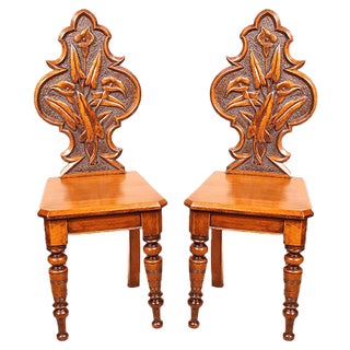 Set of Antique Art Deco English Hall Chairs For Sale
