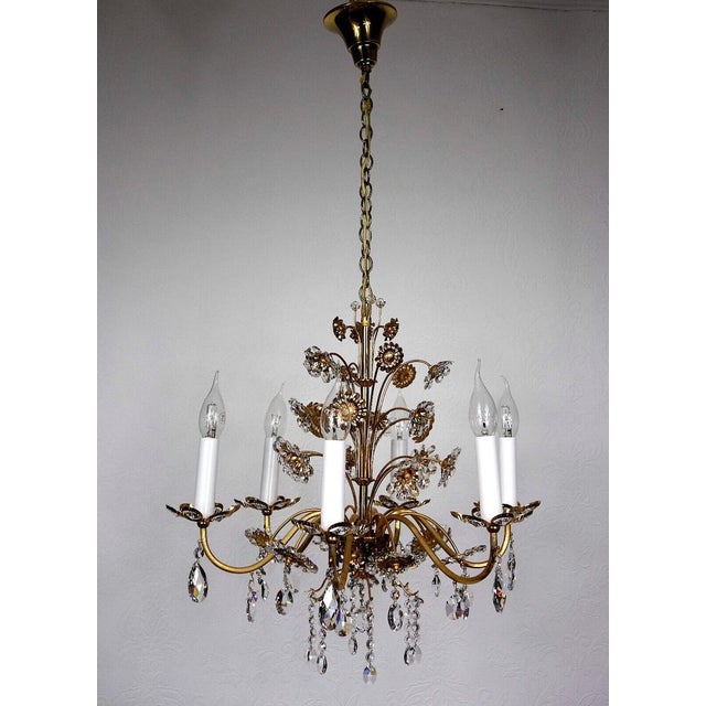 Brass & Lead Crystal Chandelier with Flowers from Palwa, 1970s For Sale - Image 14 of 15