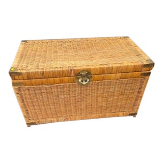 Mid 20th Century Asian Chinoiser Trunk With Brass Hardware For Sale