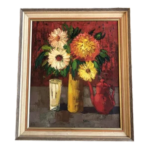 Mid Century Modern Abstract Pop Still Life Painting Original Modernist Frame