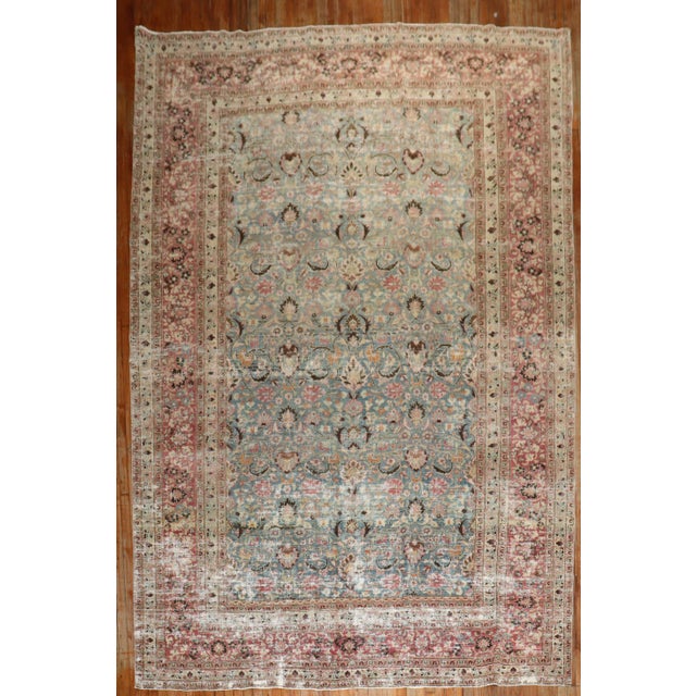 Antique Zabihi Collection Worn Persian Meshed Rug For Sale - Image 10 of 12