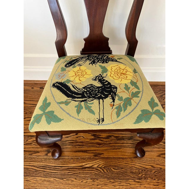 Mid Century Chinoiserie Needlepoint Mahogany Chair For Sale - Image 4 of 7