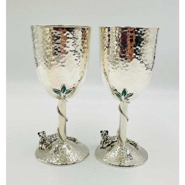 1980s Set of 8 Silver Plated & Crushed Emerald Wine/Water Goblets by Emilia Castillo For Sale - Image 9 of 18