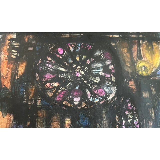Vintage Abstract Mixed Media Gothic Church Painting Framed Signed 1960 For Sale In New York - Image 6 of 9