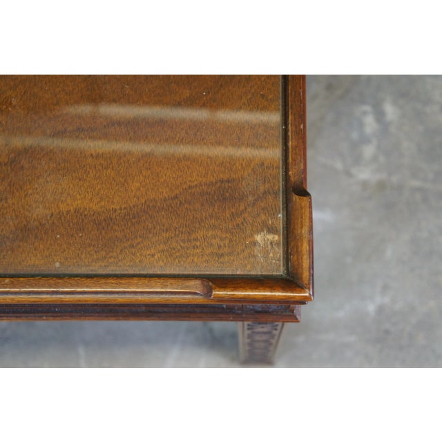 Late 20th Century Vintage Baker Chinese Chippendale Mahogany Carved Square End Table with Glass Top For Sale - Image 11 of 13