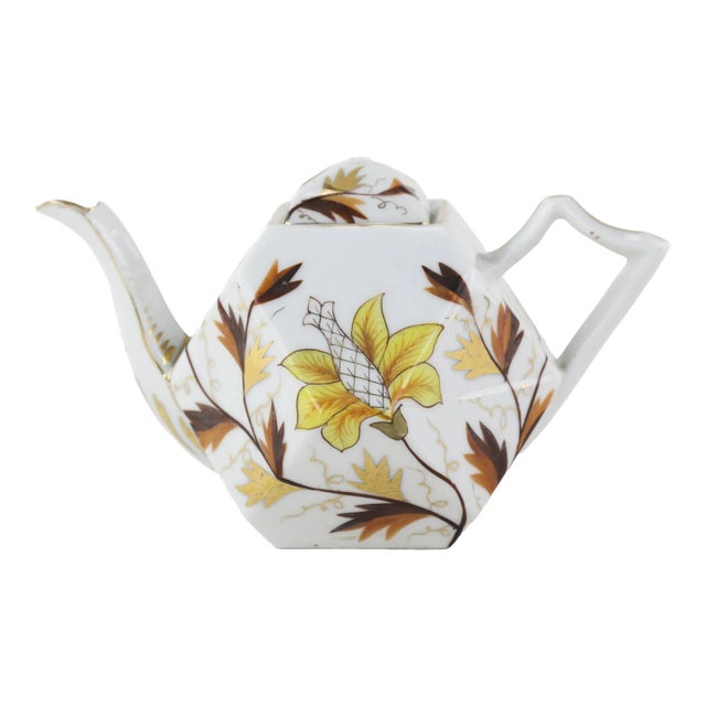 Art Deco Floral Teapot With Geometric Handle and Bold Yellow Flower Design For Sale