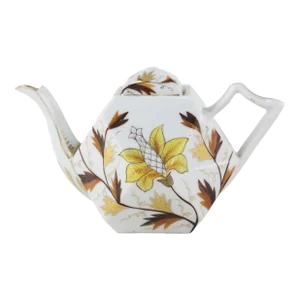 Art Deco Floral Teapot With Geometric Handle and Bold Yellow Flower Design