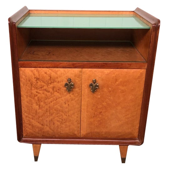 Vintage Italian Bedside Table with Green Glass Top, 1940s For Sale