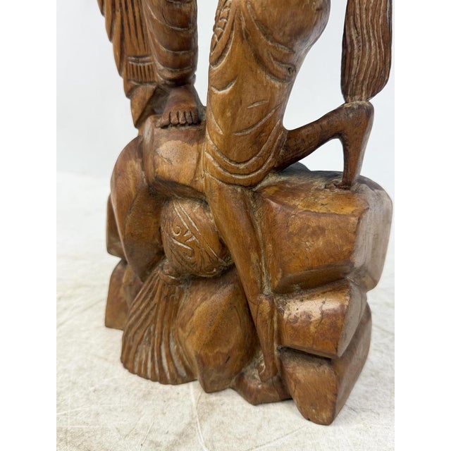 Brown Antique Asian Hand-Carved Wooden Statue For Sale - Image 8 of 12