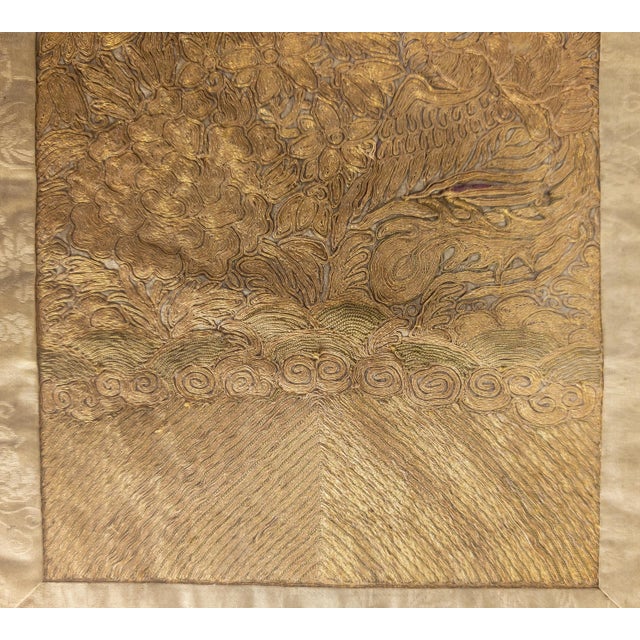 Gold 19th Century Fine Chinese Silk Gold Couch Thread Embroidery For Sale - Image 8 of 10