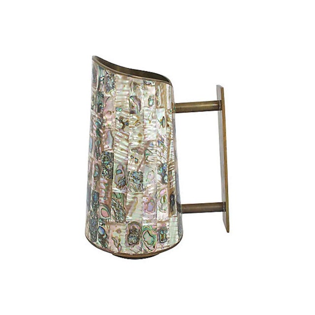 Metal Mid-Century Inlaid Abalone Brass Pitcher For Sale - Image 7 of 7