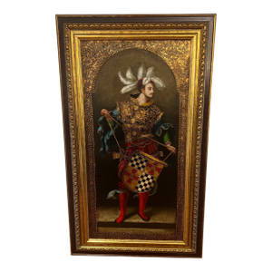 1970s European Modern Oil on Canvas Renaissance Style Art Framed Signed