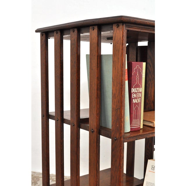 Brown Antique Revolving Bookcase in Oak with Top, 1900s For Sale - Image 8 of 17