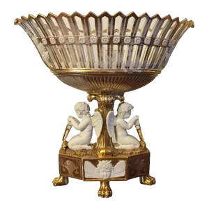 Antique Early 19th Century French Empire Porcelain Corbeille Centerpiece with Angel Supports