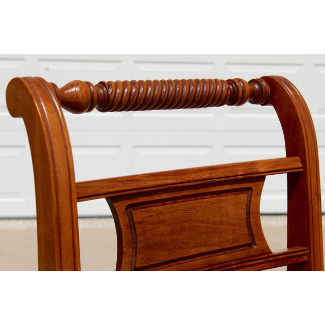 Set of 4 Vintage Federal Style Walnut Dining Chairs With Equestrian Hunt Scene Upholstery For Sale - Image 16 of 18