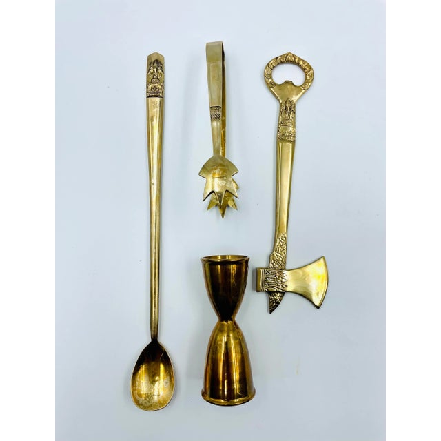 Mid-Century 9-Piece Asian Brass Barstool Set in Original Custom Case For Sale - Image 4 of 13