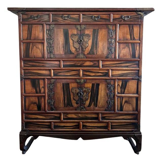 Antique Korean Two-Level Storage Chest Ich’ung Jang with Persimmon Panels For Sale