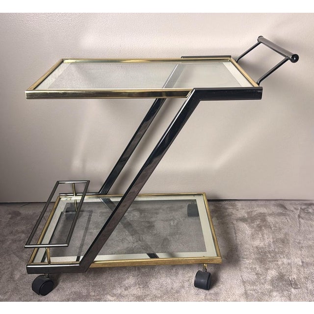 Brass Mid 20th Century Italian Bar Cart in Burnished Steel and Brass For Sale - Image 8 of 18