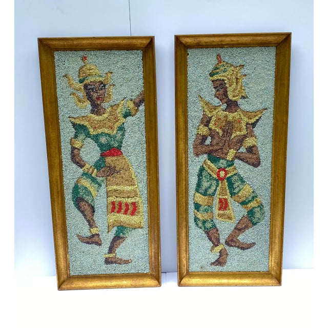 Pair of Framed Colorful Thai Dancing Figures For Sale - Image 12 of 12