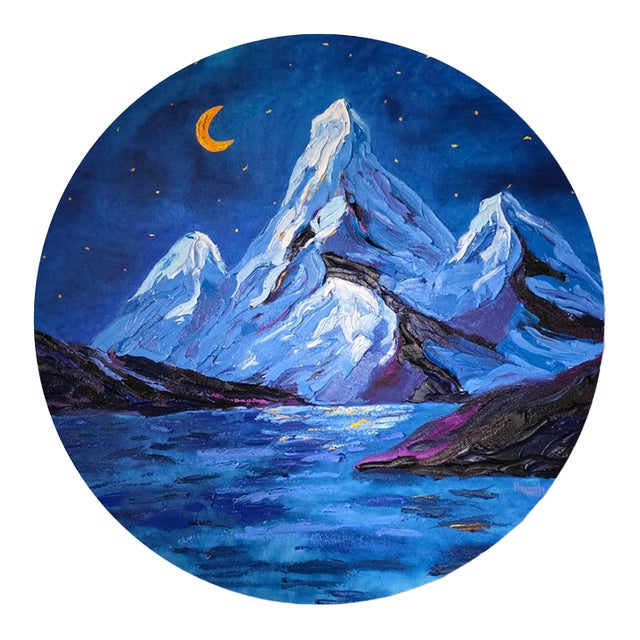 Oksana Babala Night Mountains — Original Oil Painting on Canvas For Sale