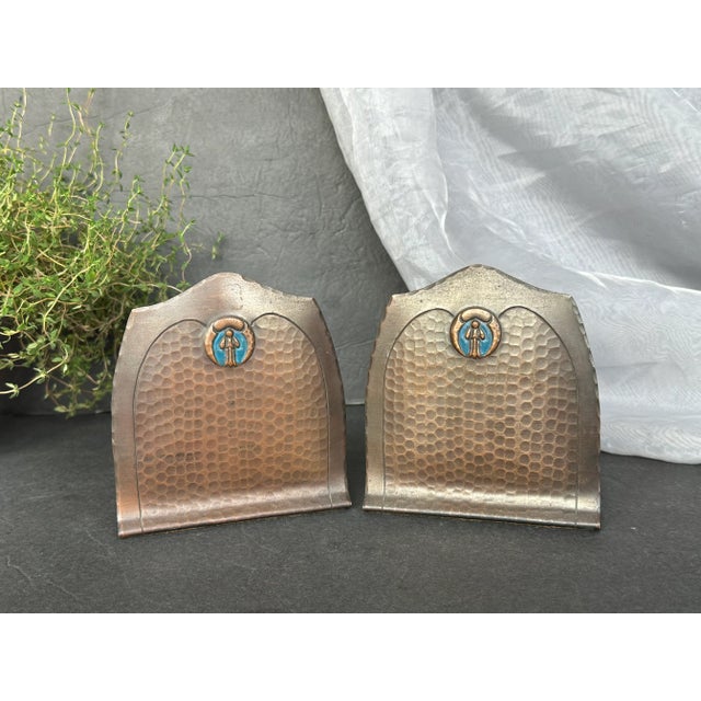 Hammered Copper Craftsman Studio Bookends For Sale - Image 12 of 12