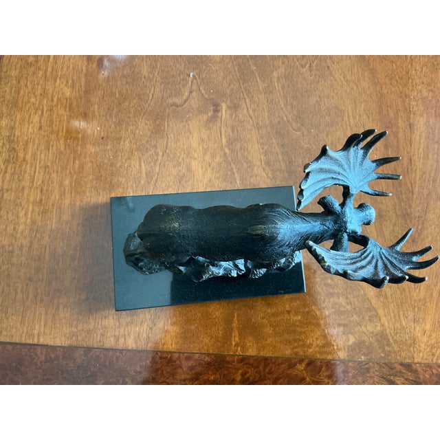 Traditional Vintage Cast Solid Brass With Bronze, Finish, Moose Sculpture/Doorstop - Style After Robert B Tate’s For Sale - Image 3 of 6