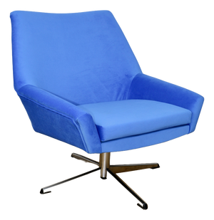 Vintage Jade Series Swivel Lounge Chair with Blue Cornflower Velvet Upholstery, GDR, 1970s