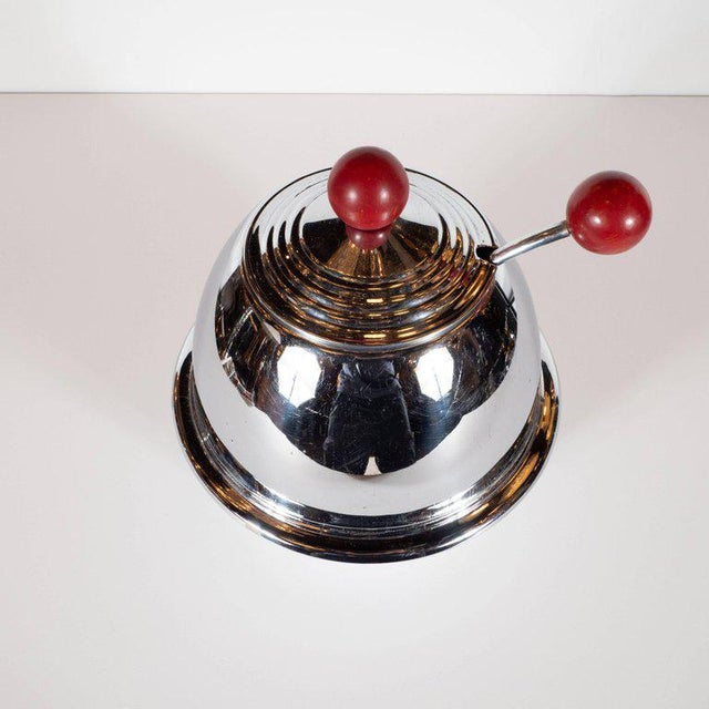 Art Deco Machine Age Tureen With Skyscraper Style Lid and Orbital Cardinal Red Pulls For Sale - Image 3 of 8