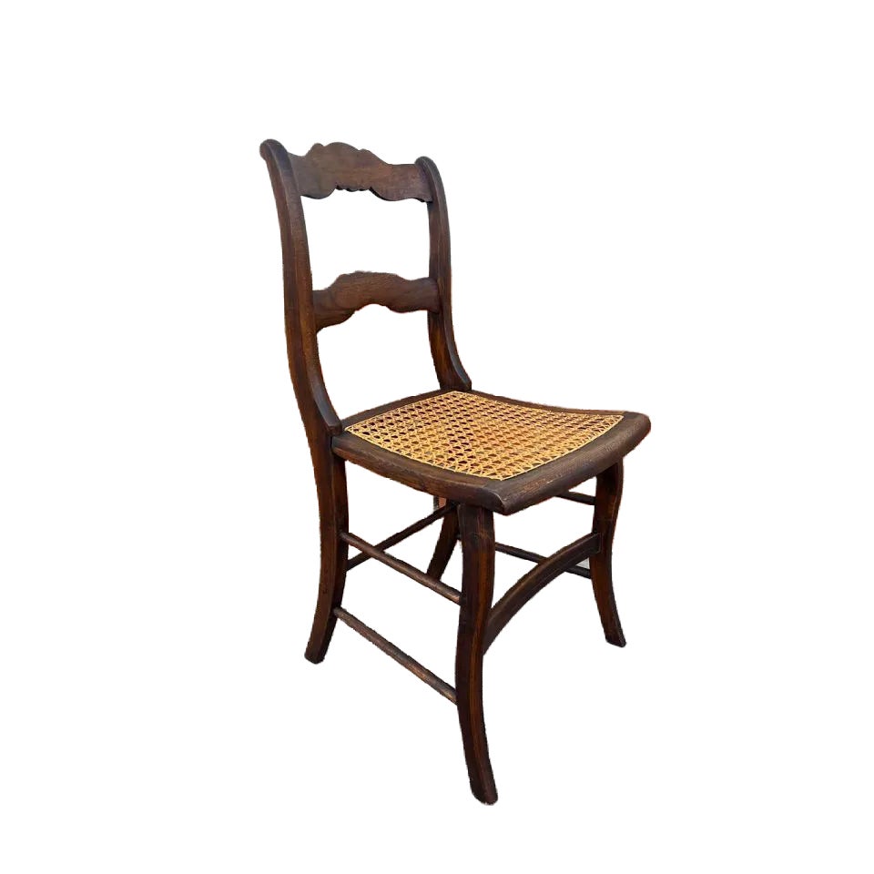 Early 20th Century Antique Victorian Style Walnut Cane Seat Side